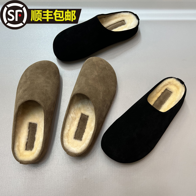 高级感羊毛真皮加绒半拖勃肯鞋女外穿秋冬一脚蹬毛毛鞋包头穆勒鞋主图