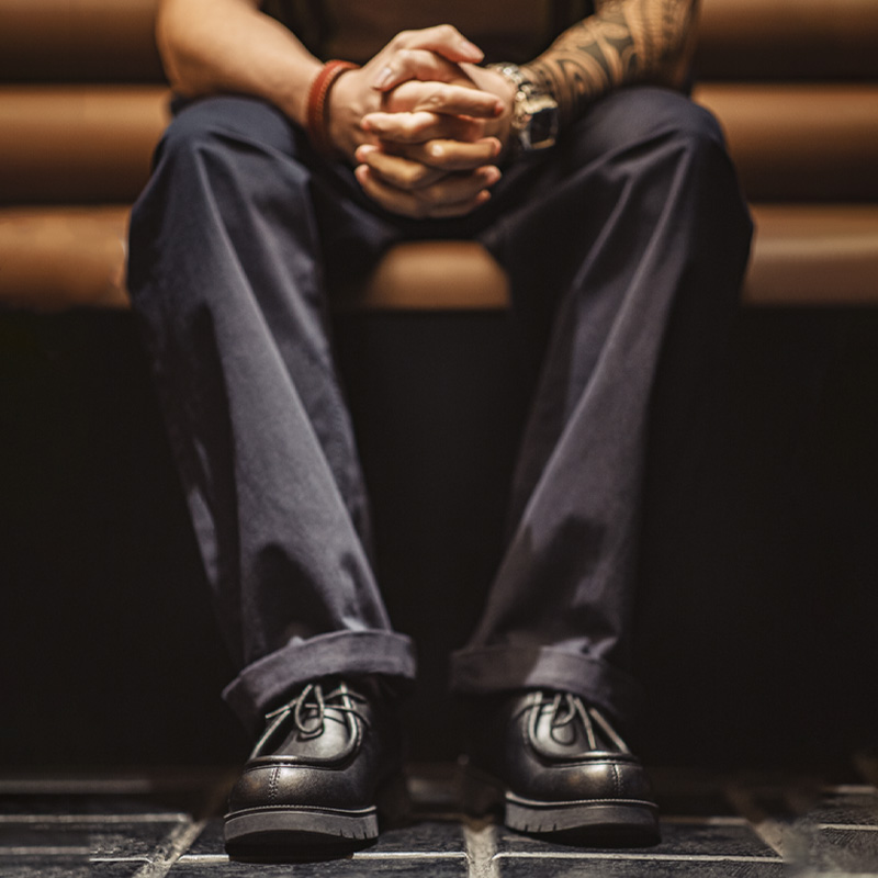马登莫卡辛袋鼠鞋男秋工装通勤英伦复古休闲黑色懒人德比乐福皮鞋主图