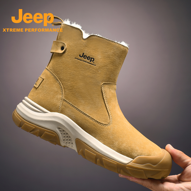 jeep男鞋冬季加绒加厚高帮棉鞋一脚蹬拉链保暖雪地靴防滑马丁靴男主图