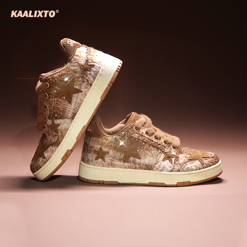 Kaalixto毛钻渐变棕色星星鞋板鞋国潮秋冬低帮百搭透气保暖休闲鞋主图