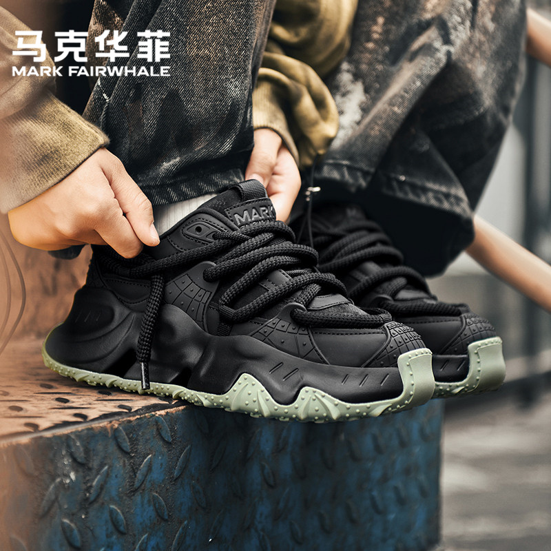 马克华菲运动休闲鞋增高老爹鞋男款厚底情侣鞋子真皮潮鞋加绒棉鞋主图