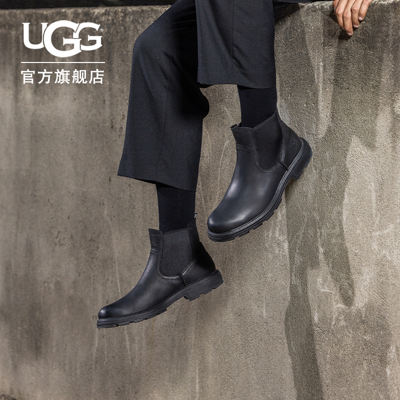 UGG秋季男士舒适潮流时尚纯色圆头骑士靴切尔西休闲短靴 1103789主图