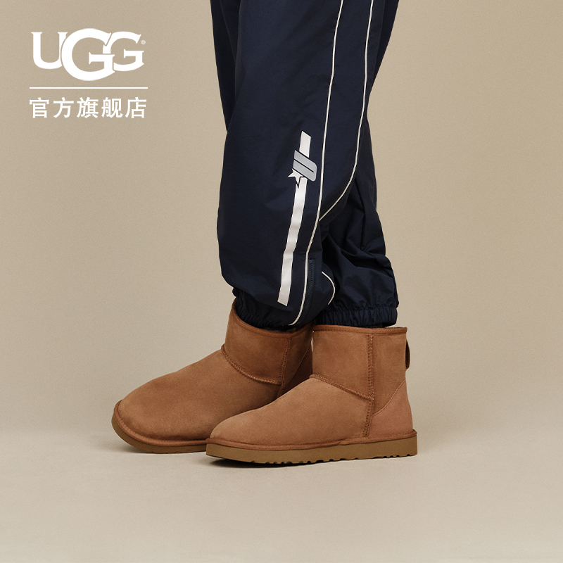 UGG冬季男士舒适平底时尚纯色保暖经典迷你休闲短靴雪地靴1002072主图