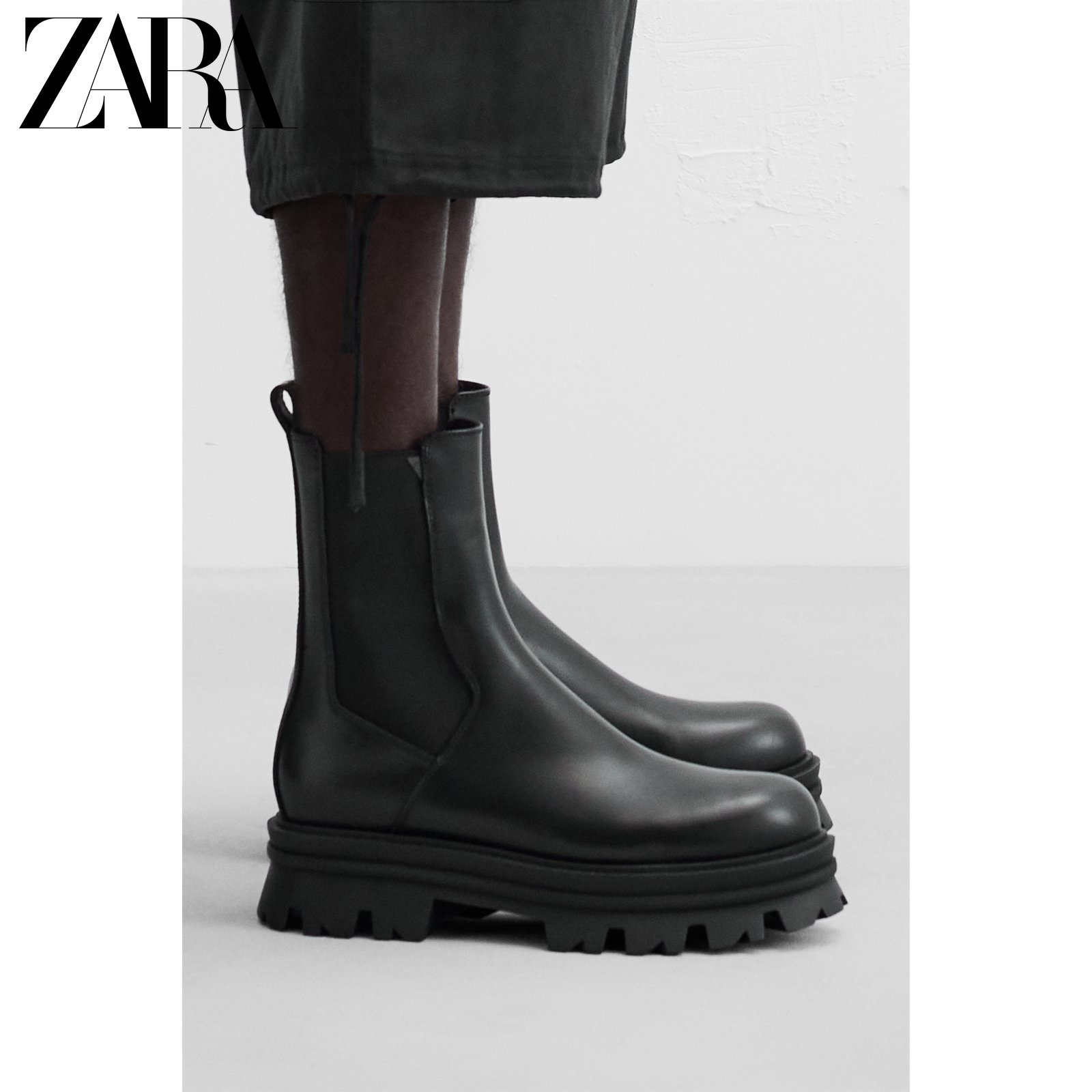 ZARA2024秋季新品 男鞋 黑色圆头休闲切尔西式厚底靴 2017420 800主图