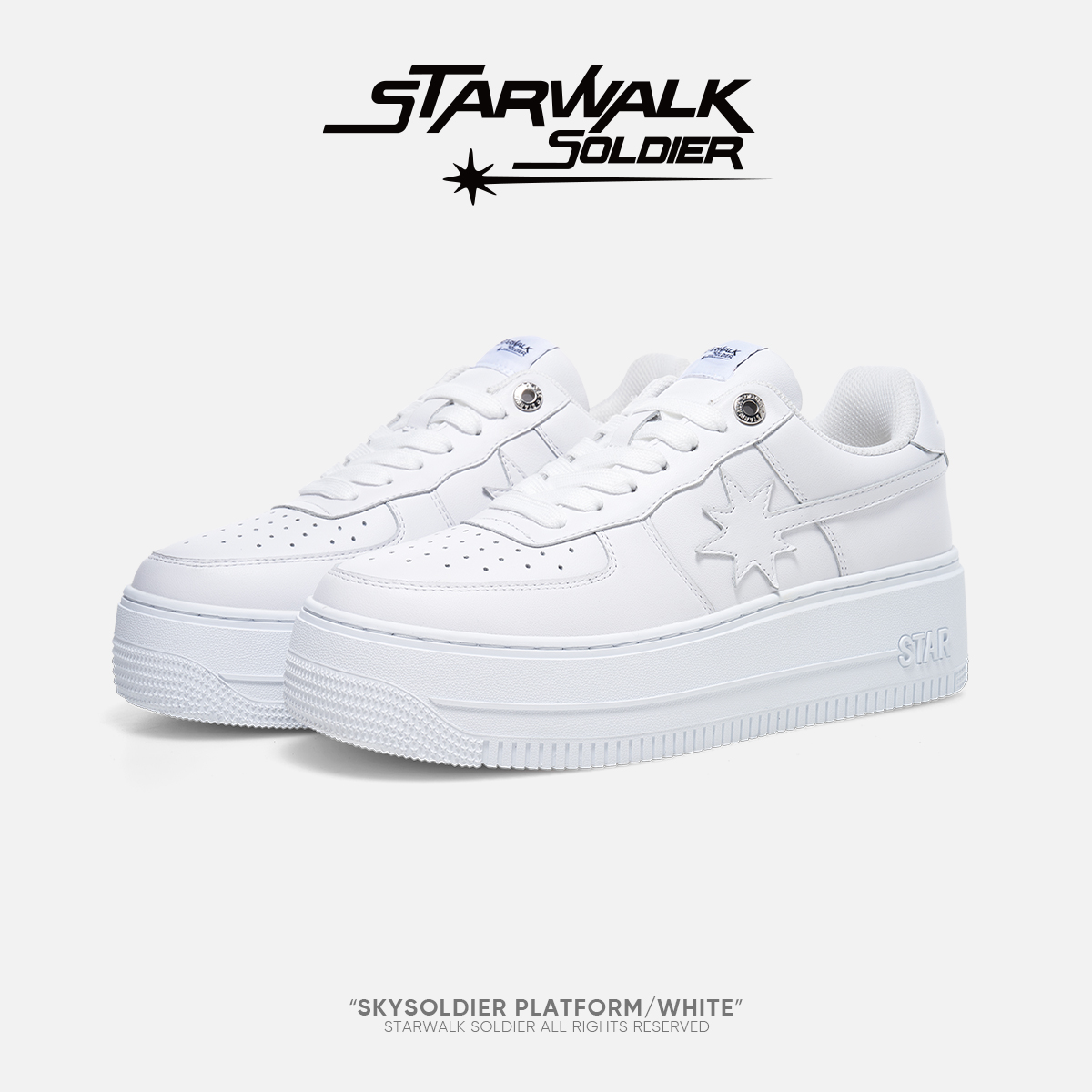 STARWALK SOLDIER PLATFORM/WHITE 纯白流星厚底鞋增高百搭板鞋女主图
