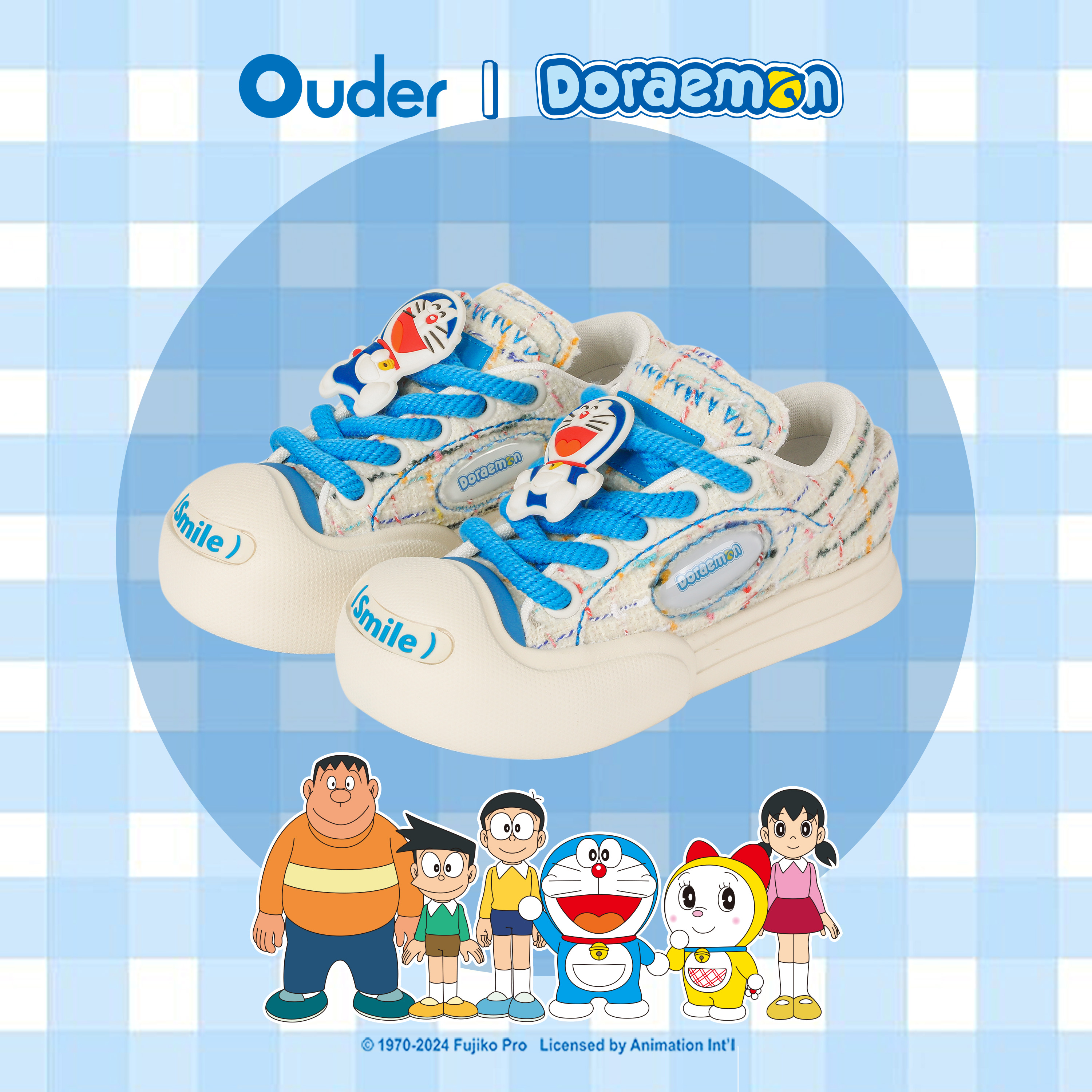 Ouder x 哆啦A梦联名开口笑帆布鞋 休闲圆头增高厚底板鞋大头鞋主图