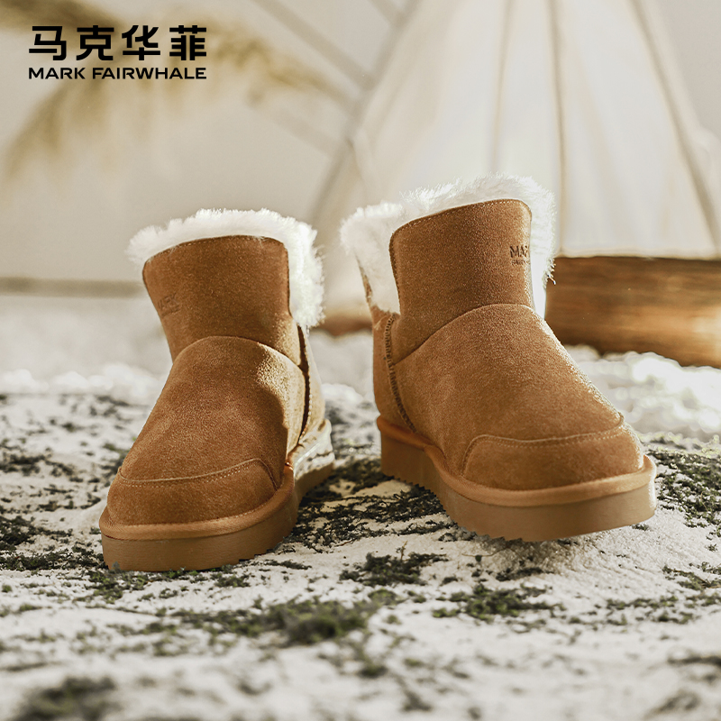 马克华菲真皮雪地靴男冬季加绒女鞋2024新款皮毛一体高帮保暖棉鞋主图