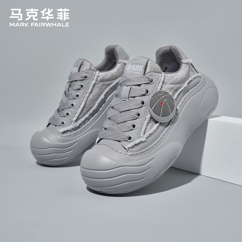 马克华菲真皮休闲板鞋男秋冬百搭潮鞋2024新款厚底帆布鞋防滑透气主图