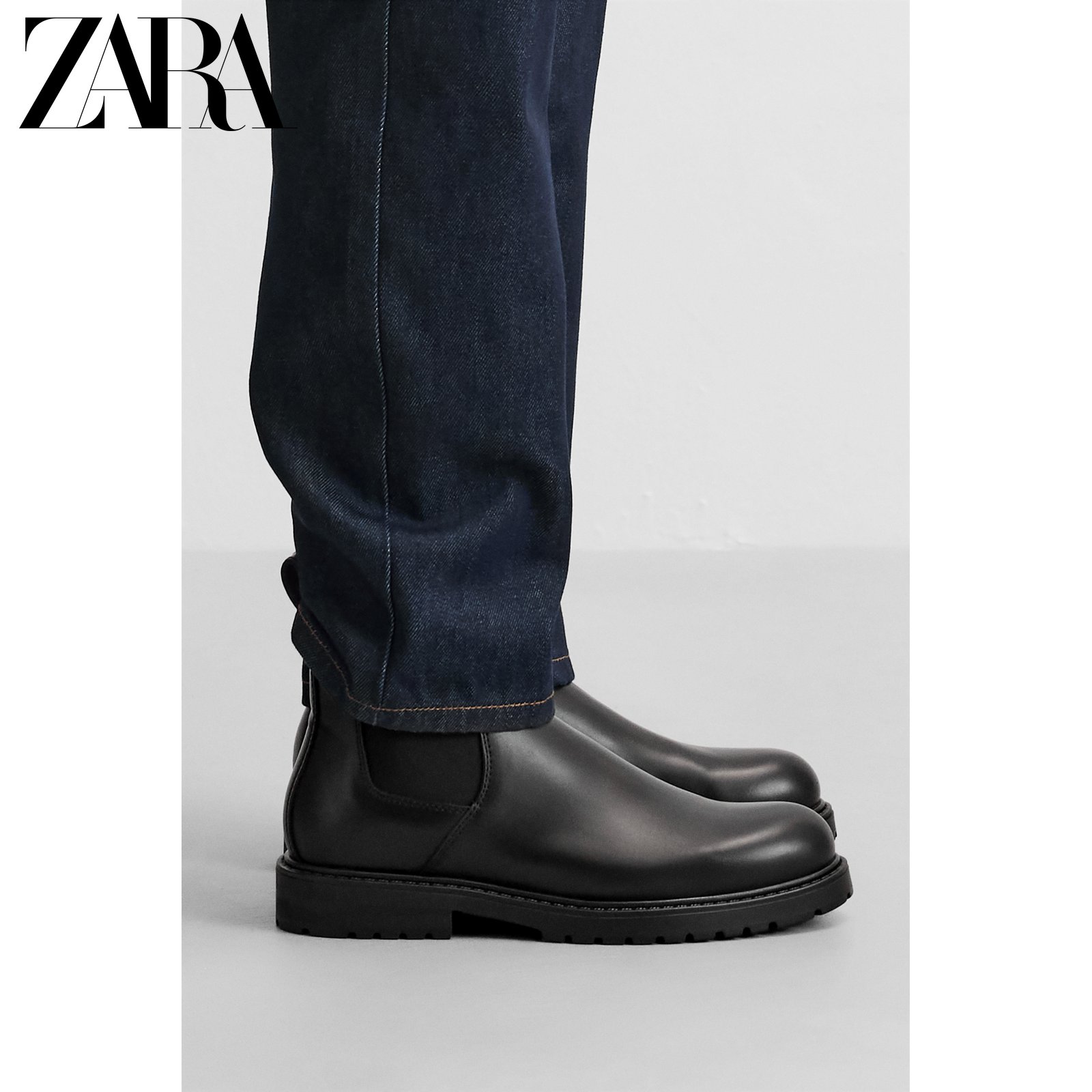 ZARA2024秋季新品 男鞋 黑色沟纹鞋底低帮短靴切尔西靴 2004420主图