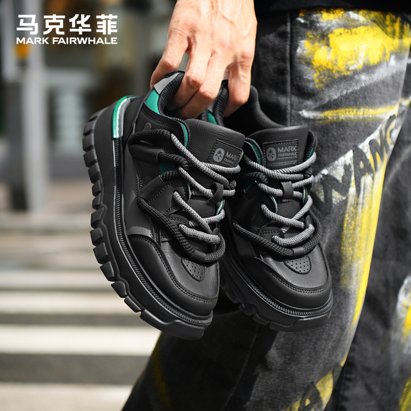马克华菲男鞋2024新款潮流休闲板鞋黑武士老爹鞋男真皮运动鞋子男主图