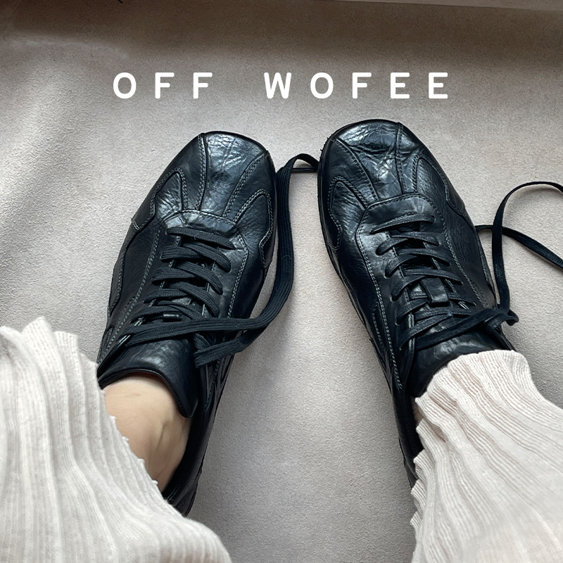 OFFWOFEE高级黑色训练鞋休闲鞋极简手工马皮麂皮cleanfit复古鞋主图