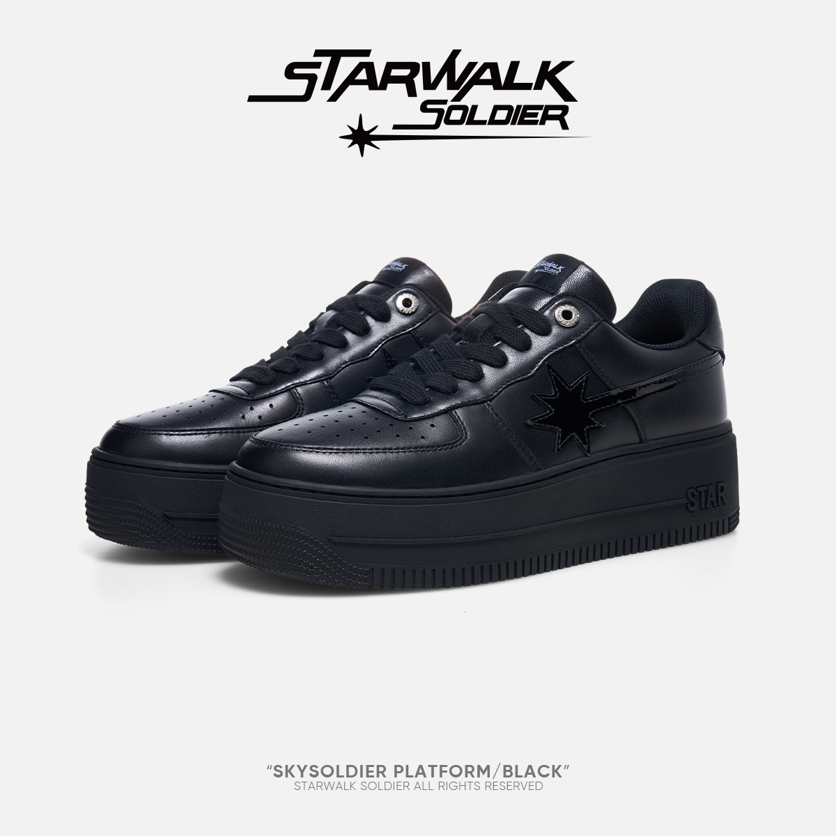 STARWALK SOLDIER PLATFORM/BLACK 纯黑流星厚底鞋舒适增高休闲鞋主图