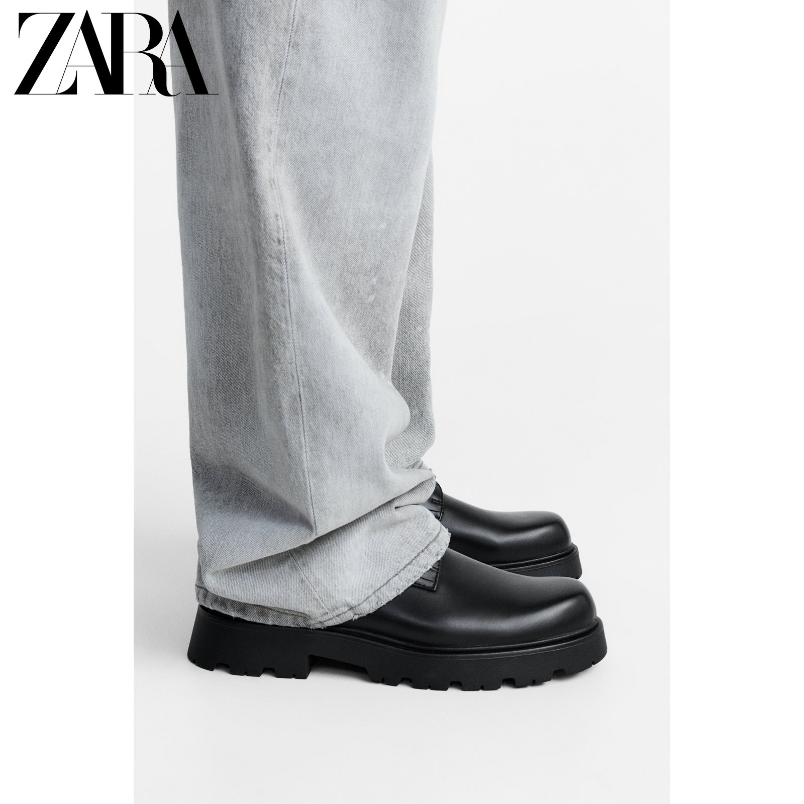 ZARA24夏季新品 男鞋 黑色基本款简约休闲厚底德比鞋 2410420 800主图