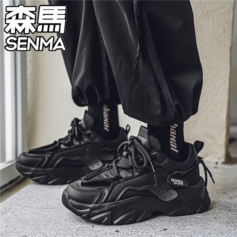 森马男鞋厚底老爹鞋秋冬2024新款潮牌高级感黑色休闲跑步运动鞋N主图