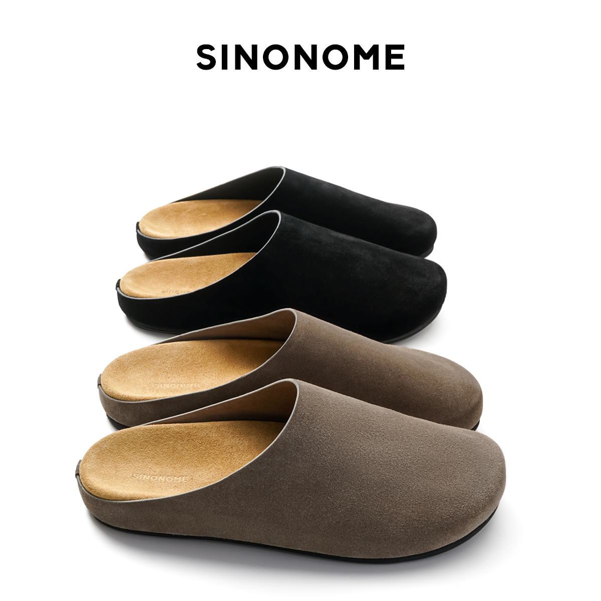 SINONOME 真皮进口牛皮反绒 一脚蹬单鞋穆勒勃肯包头半拖鞋 mules主图