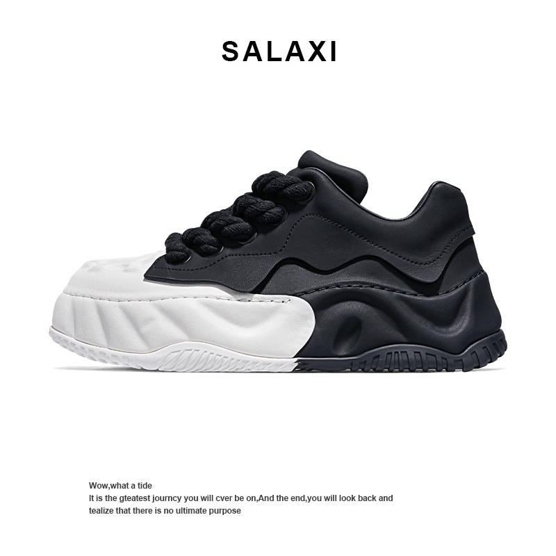 Salaxi/莎莱茜阿帕奇2.0秋冬新款老爹鞋男黑白双拼厚底增高板鞋女主图
