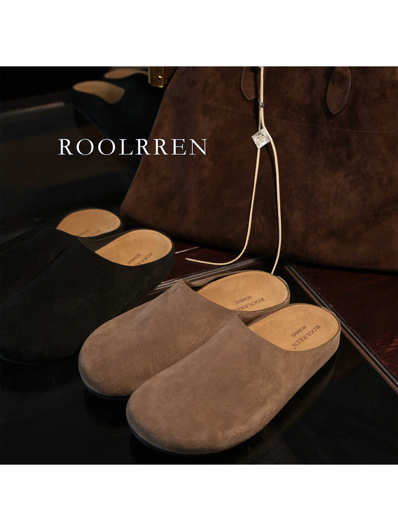 ROOLRREN 中东进口头层翻毛胎牛皮慵懒松弛老钱new money穆勒拖鞋主图