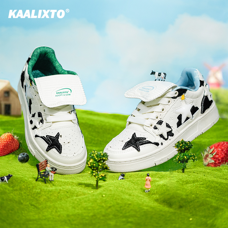 【白鹿同款】kaalixto&认养一头牛奶牛星星鞋低帮潮流厚底板鞋冬主图
