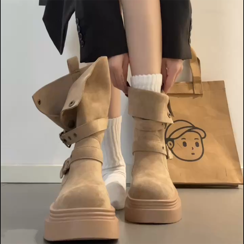 时尚部落两穿机车马丁靴子女2024年秋冬季新款厚底增高小个子短靴主图