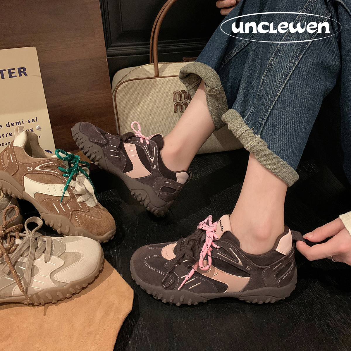 稳叔5cm增高德训鞋女香缇卡新款加绒百搭阿甘厚底休闲芭蕾运动鞋主图