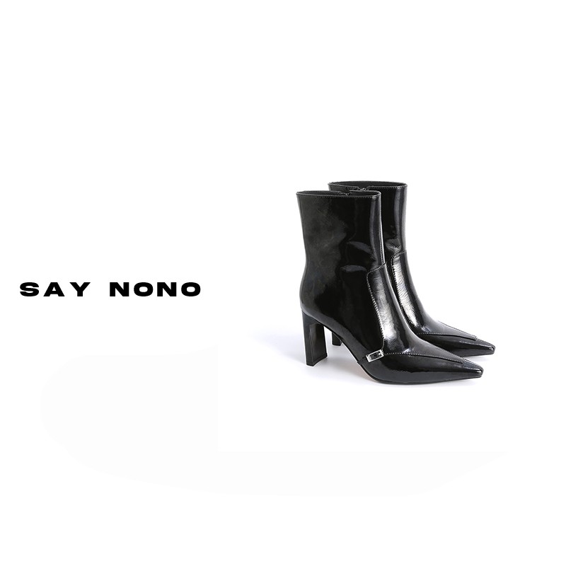 Say nono 吸晴单品头层羊漆皮时髦高跟性感百搭时装靴主图