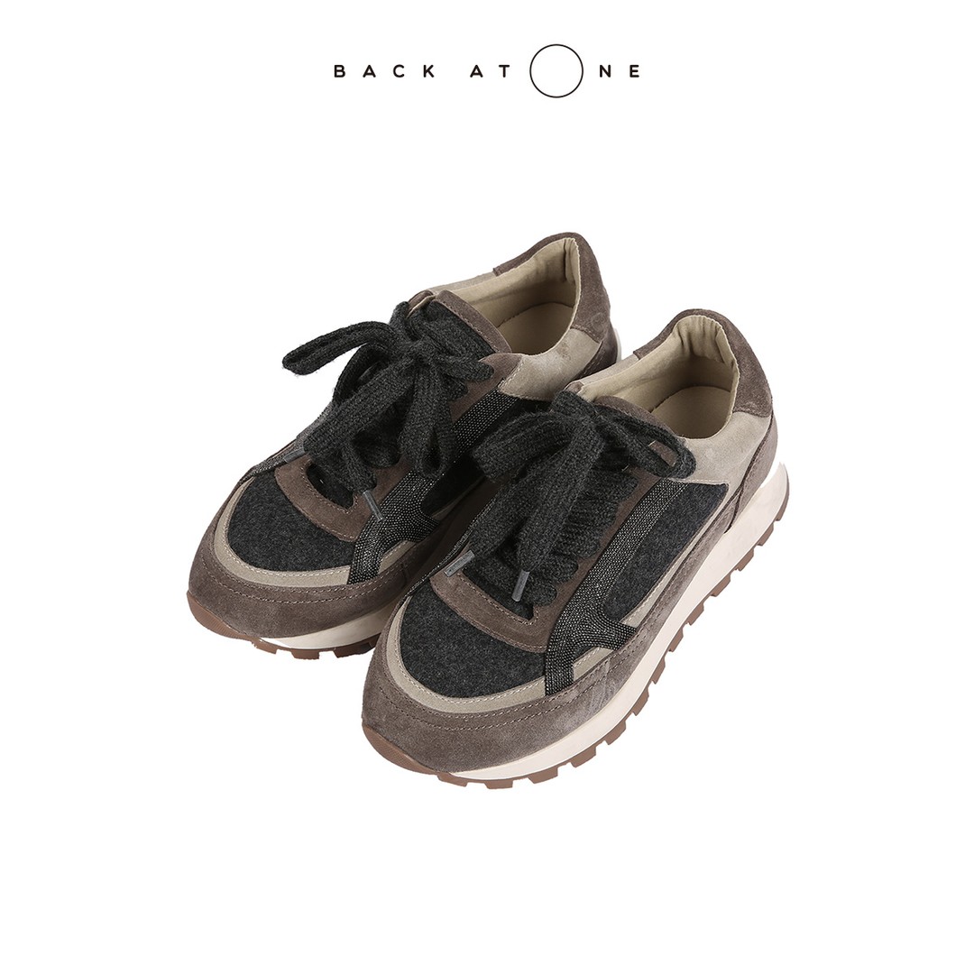 BAO “奢耀时髦”B*C手工珠链牛皮拼接复古运动鞋 BEF-7FL071N-K主图