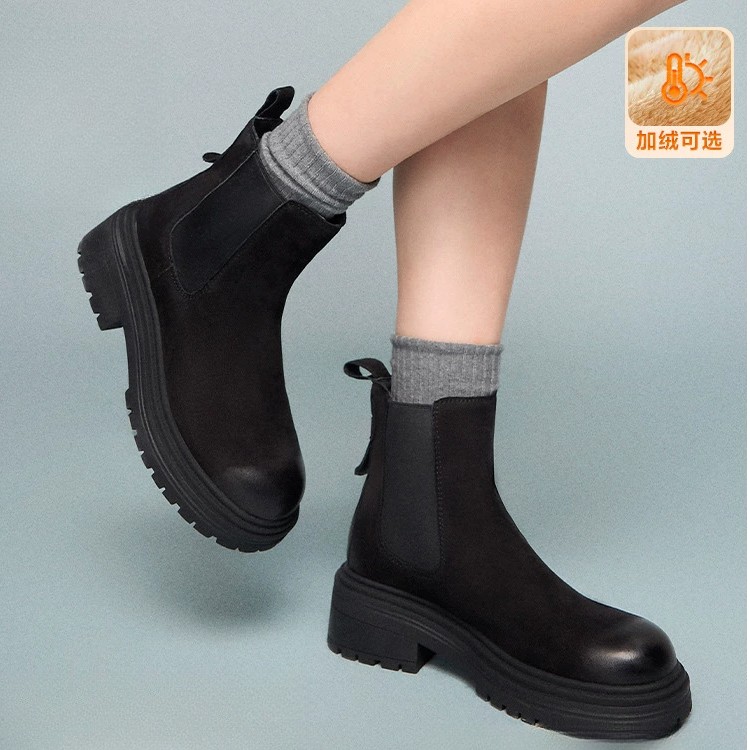 【百丽集团-天美意】24冬新款简约小羊皮切尔西百搭女短靴KQX01DD4主图