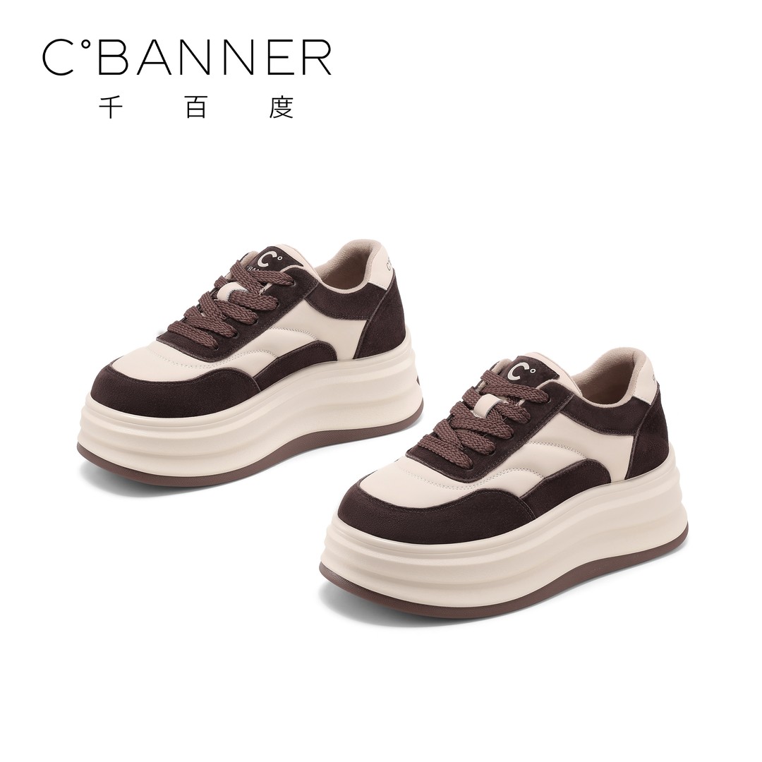 C.BANNER/千百度2024冬季款加绒厚底休闲鞋女保暖百搭棉鞋松糕鞋主图