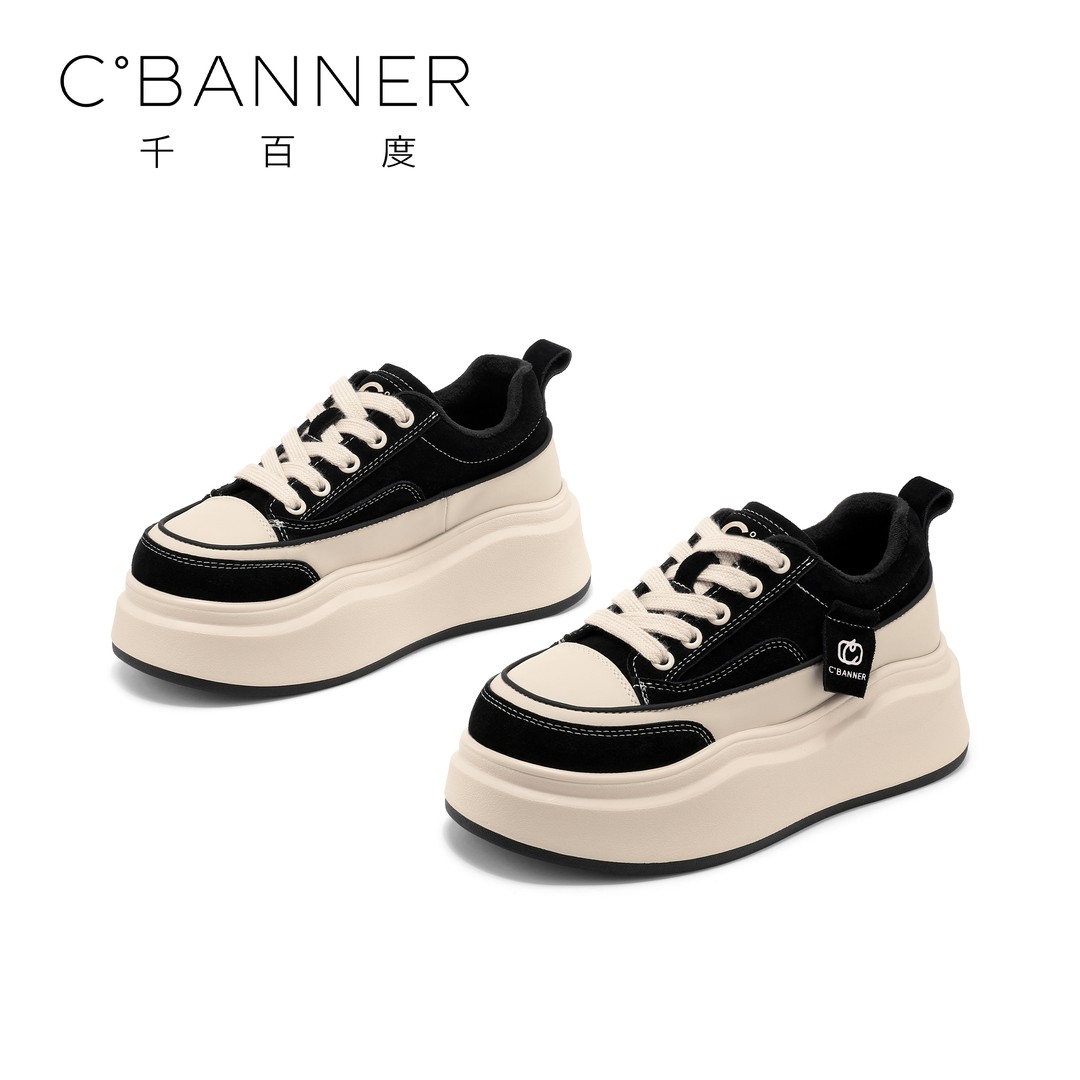 C.BANNER/千百度厚底休闲鞋女2024新款秋冬增高百搭板鞋保暖搭子主图