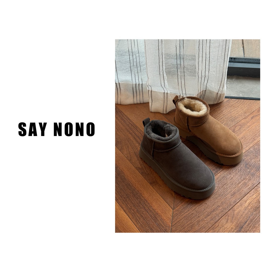 Say nono 保暖厚底时尚舒适纯色系羊皮毛一体雪地靴跟高4cm主图
