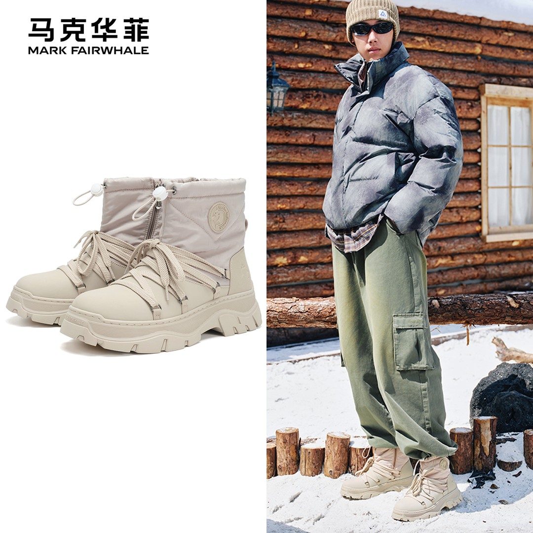 马克华菲雪地靴2024新款休闲马丁靴冬季加绒保暖男鞋厚底百搭靴子主图