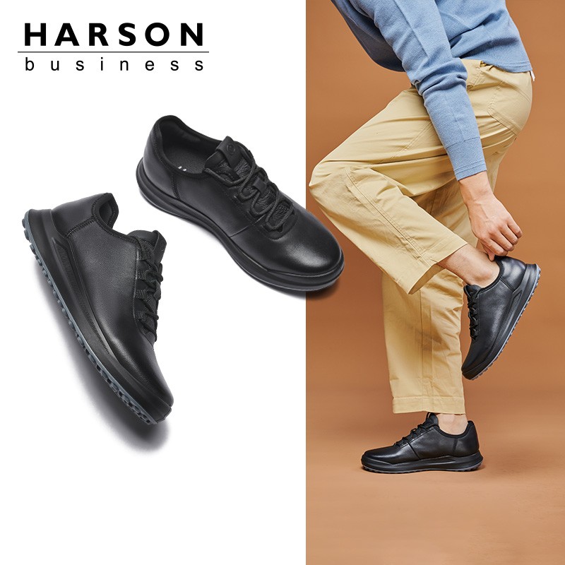 Harson/哈森头层胎牛皮一体注塑运动休闲鞋时尚真皮商务通勤皮鞋主图