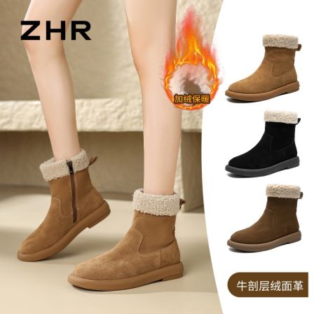 【则则/ZHR】牛剖层绒面革加绒雪地靴 EH97A/EH97B 驼色/黑色/棕色
