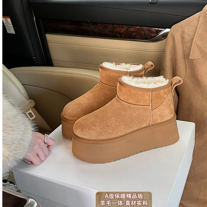 羊毛一体~大叔家厚底保暖雪地靴女2024冬季新款增高加绒毛毛棉鞋主图