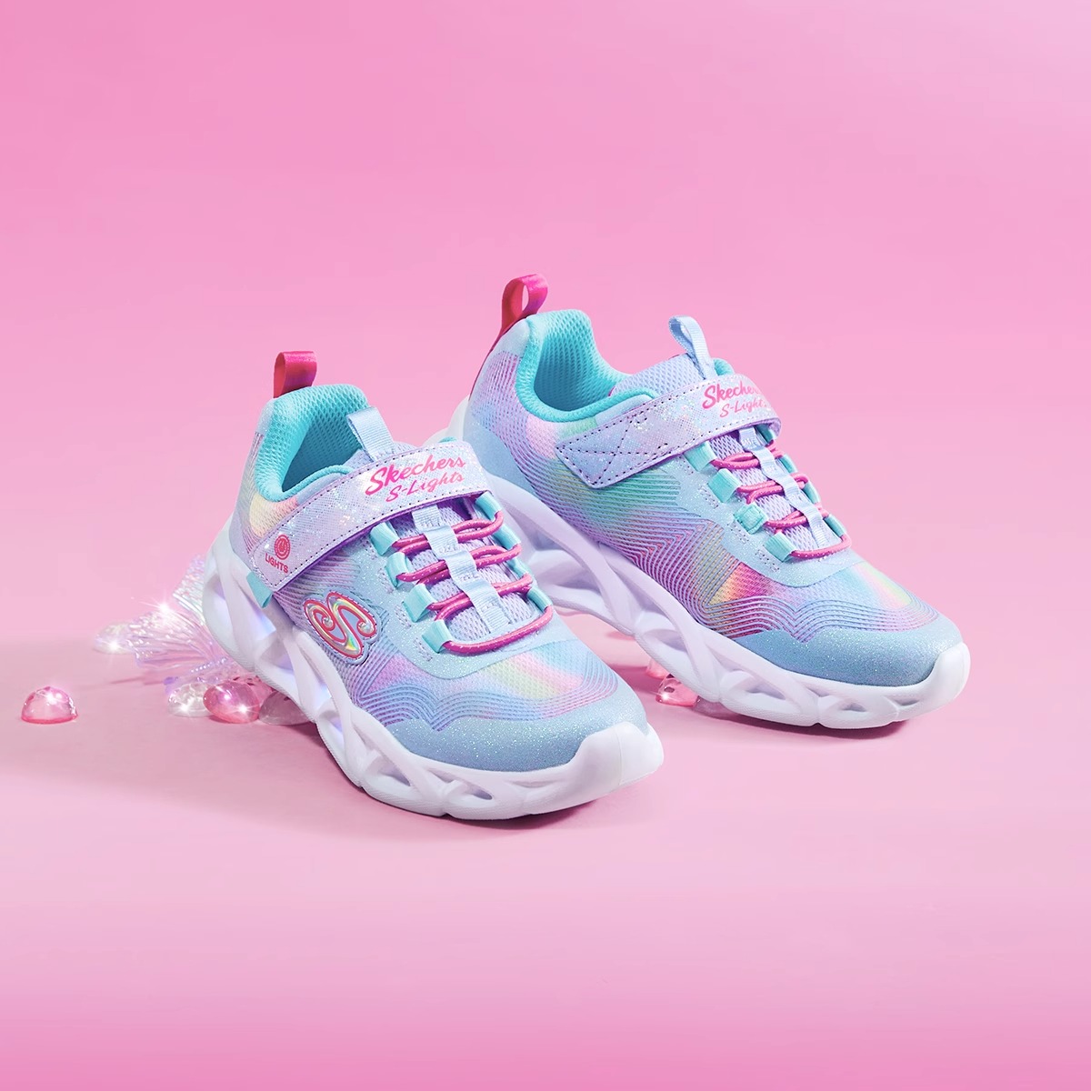 Skechers斯凯奇儿童闪灯鞋魔术贴女童休闲鞋中大童运动鞋302339L主图