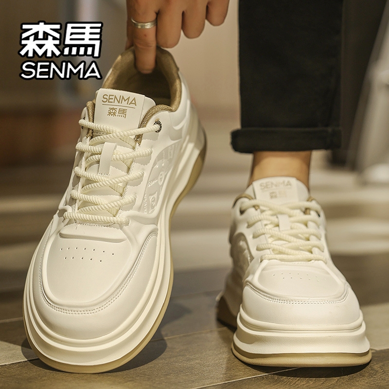 森马男鞋冬季潮牌百搭高级感休闲板鞋男士运动软底增高真皮小白鞋主图