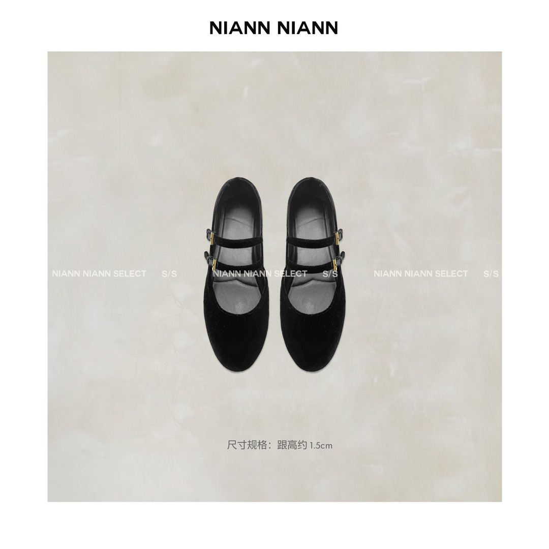 NiannNiann 新品高级女装鞋履舒适丝绒玛丽珍 15251主图