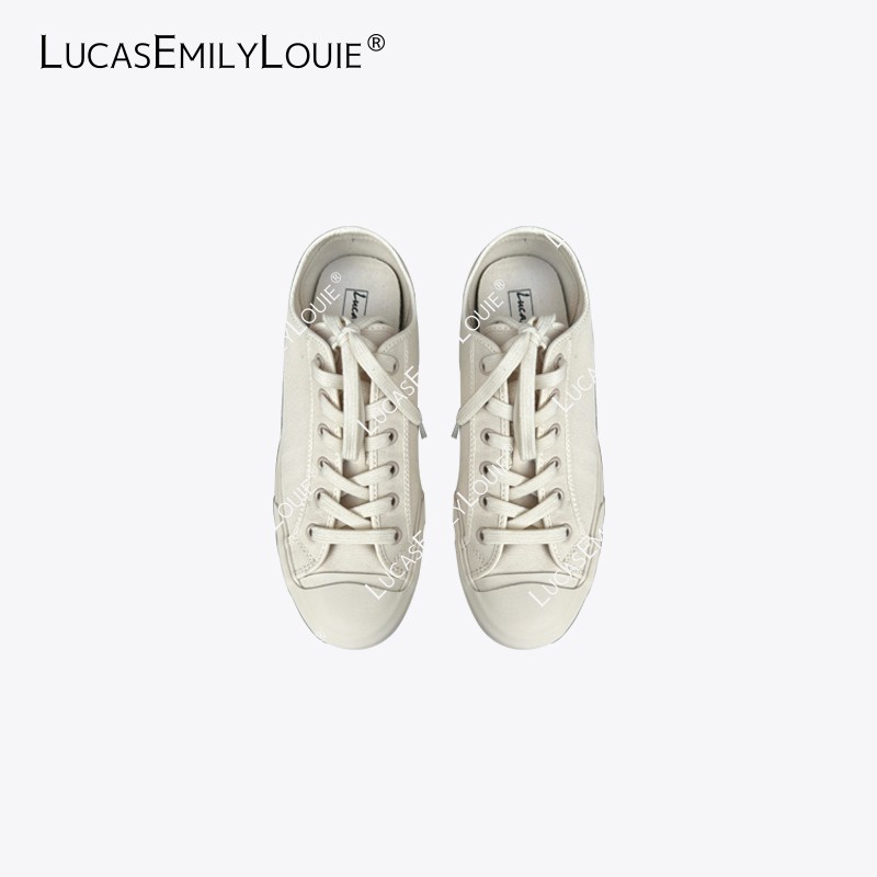 LUCASEMILYLOUIE 复古做旧浅口系带休闲硫化帆布鞋250019主图