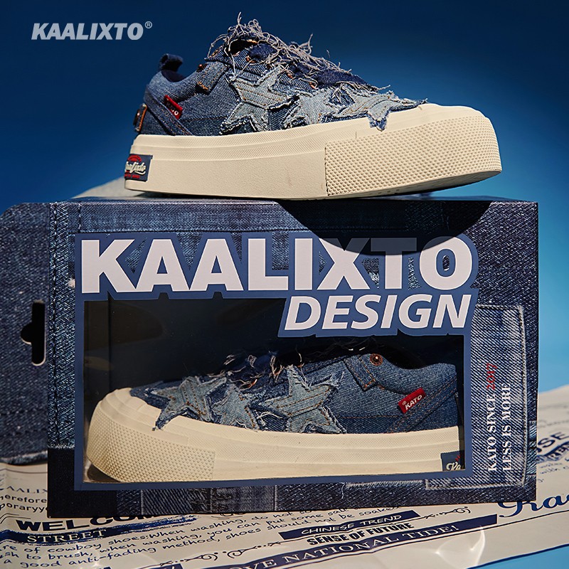 Kaalixto蓝色牛仔帆布鞋厚底增高低帮帆布鞋透气百搭情侣夏季潮流主图