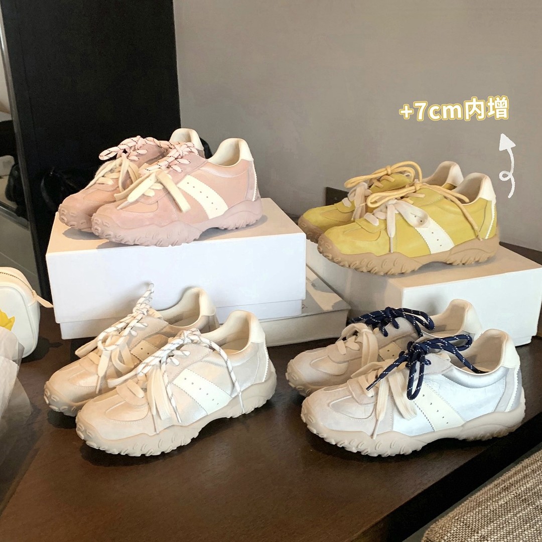 葡萄妈studiolee 7cm内增高~隐形拉腿拼接圆头系带休闲德训鞋主图