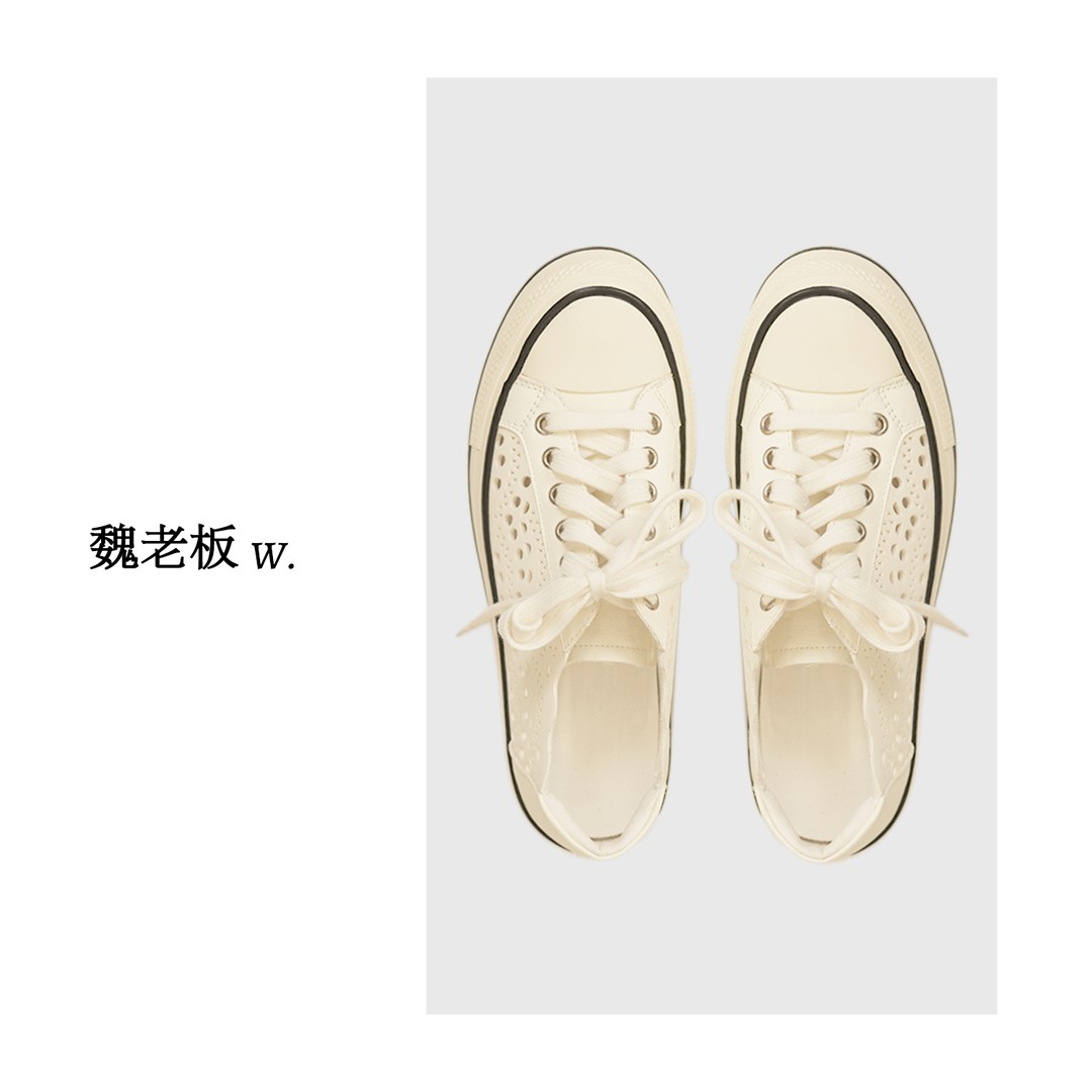 W.Diva【维港】夏季出行百搭透气真皮厚底系带休闲板鞋50X161741主图