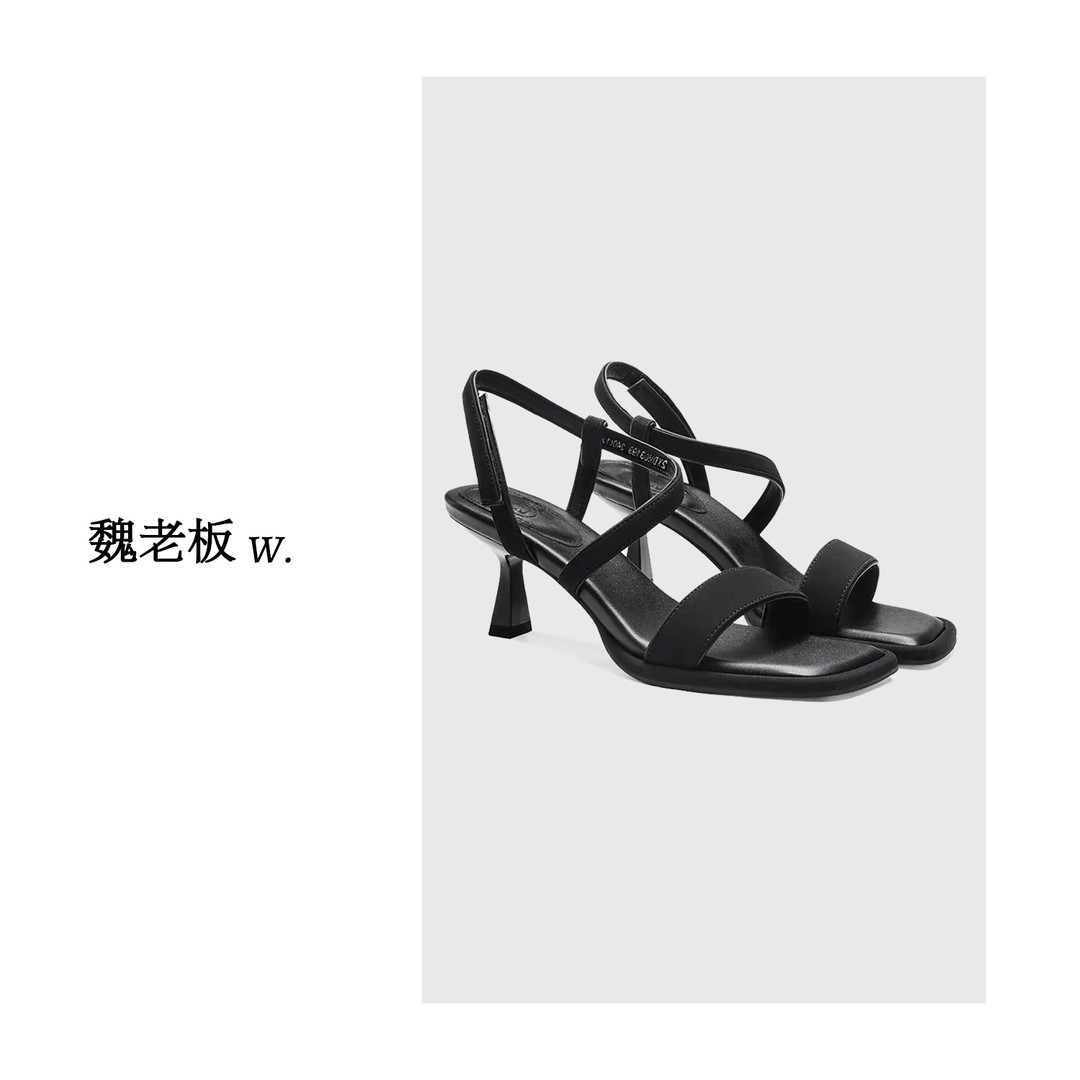 W.Diva【纤雅】品质时尚洋气女士方头魔术贴一字高跟凉鞋2XDM03199主图
