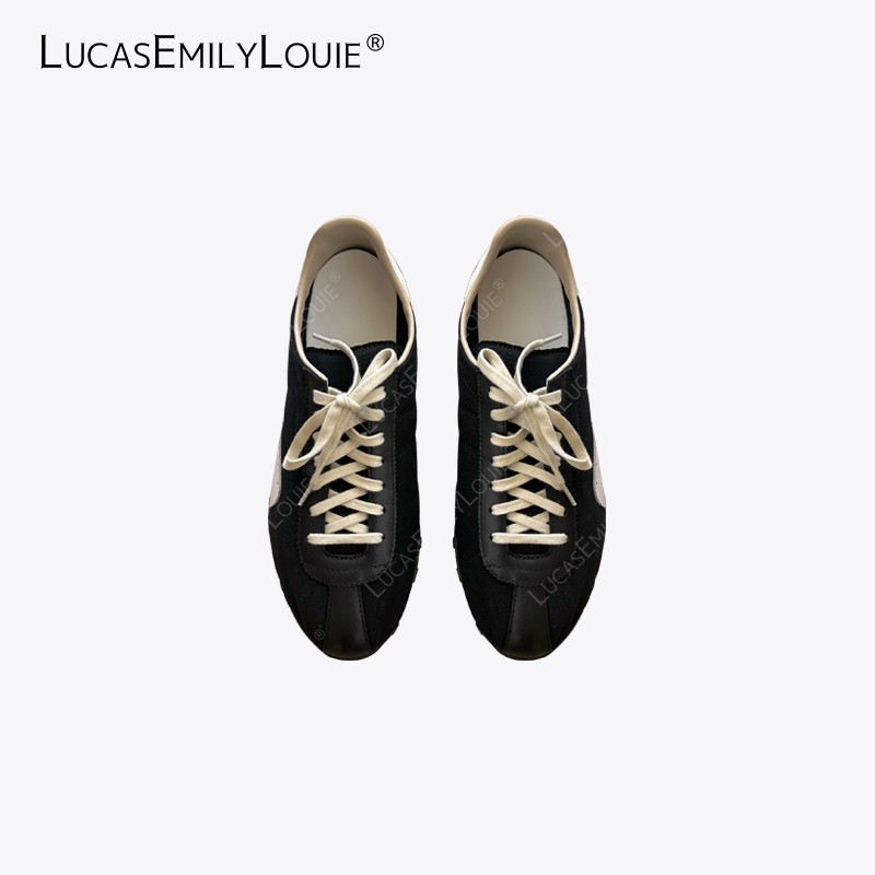 LUCASEMILYLOUIE 复古长绒布拼牛皮牛绒系带低帮运动休闲鞋250029主图