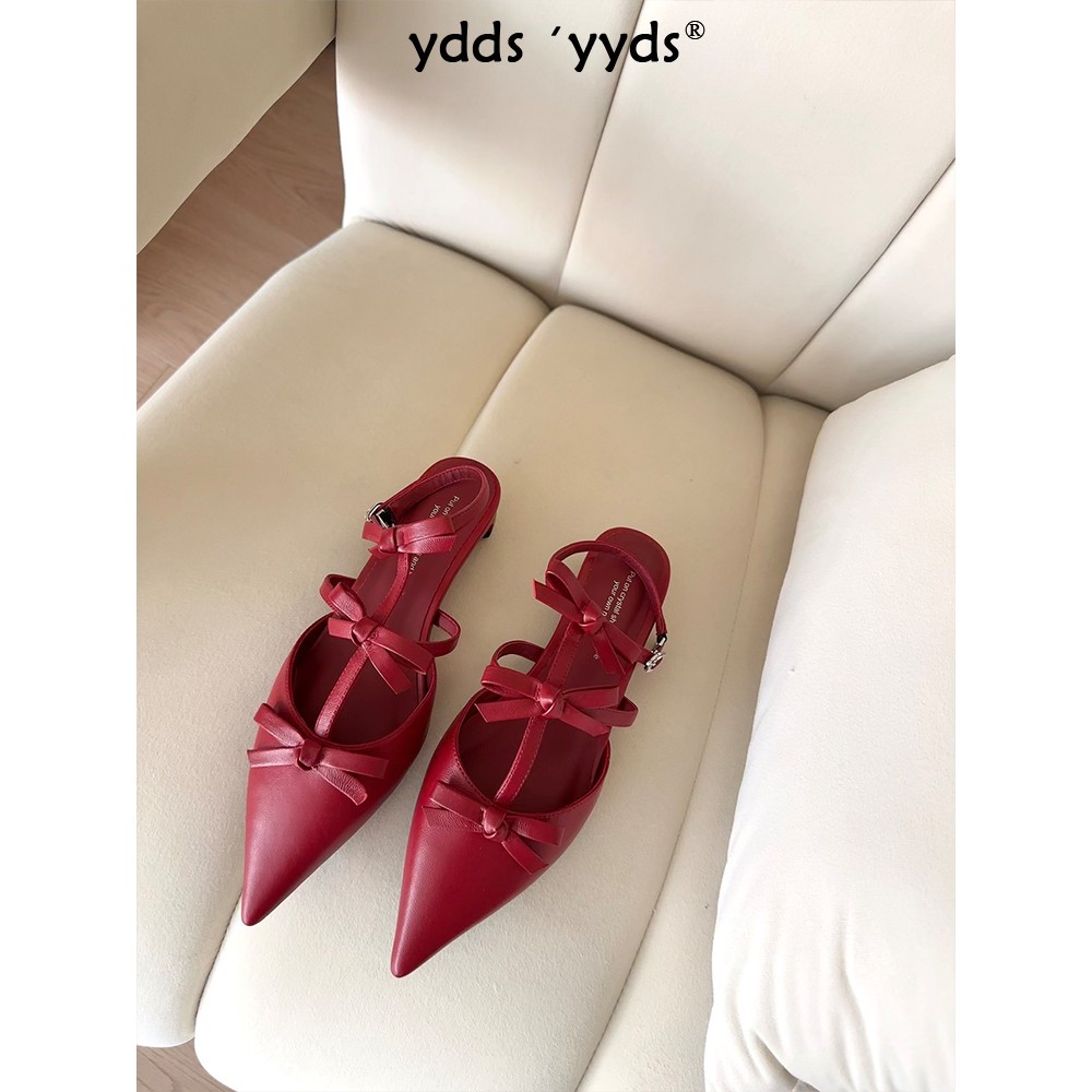 YDD/25初夏新款尖头蝴蝶结气质甜美百搭低跟软底包头凉鞋/5366主图