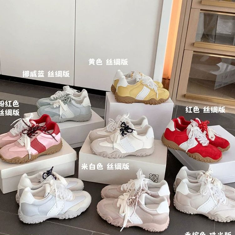 7cm版~内增高丝光月牙珍珠蕾丝鞋带运动休闲鞋女德训鞋主图