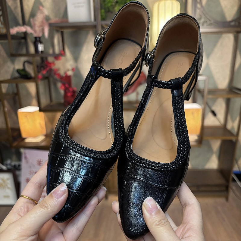 半坊手工女鞋|34-40码|4.5cm跟|夏季新款复古粗跟尖头凉鞋玛丽珍主图