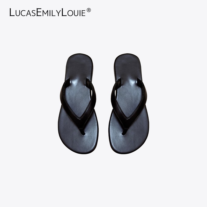 LUCASEMILYLOUIE 极简设计休闲百搭平底人字拖皮质夹脚拖鞋240018主图