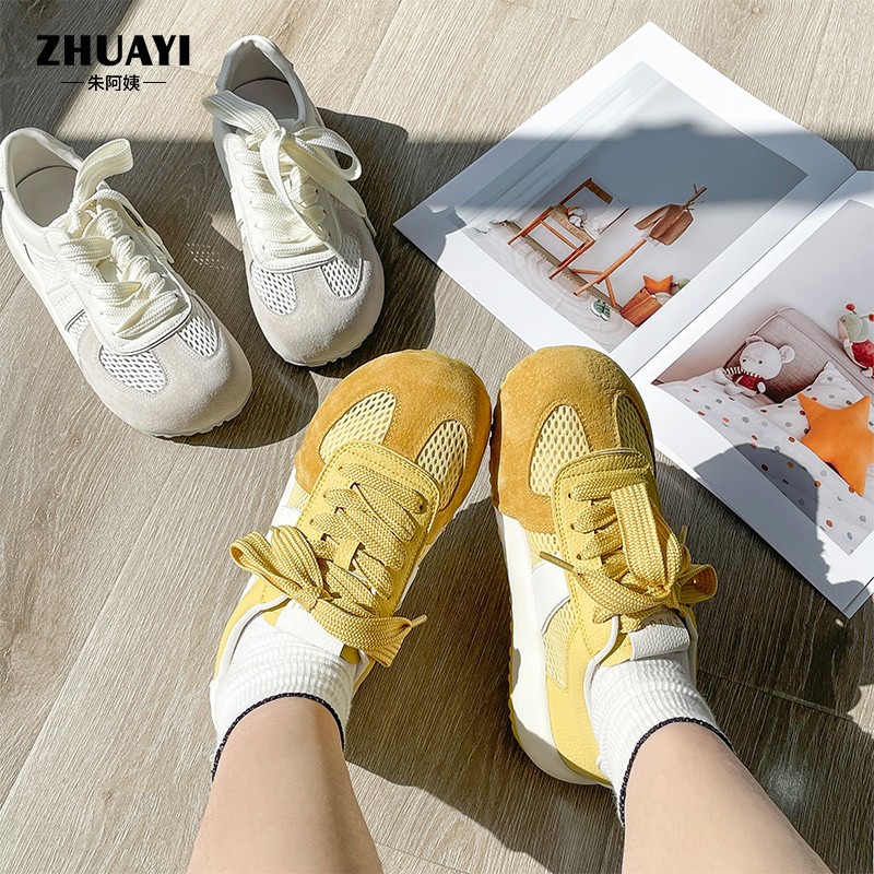 朱阿姨女鞋子2025新款夏季撞色网面德训鞋百搭透气休闲鞋ins主图