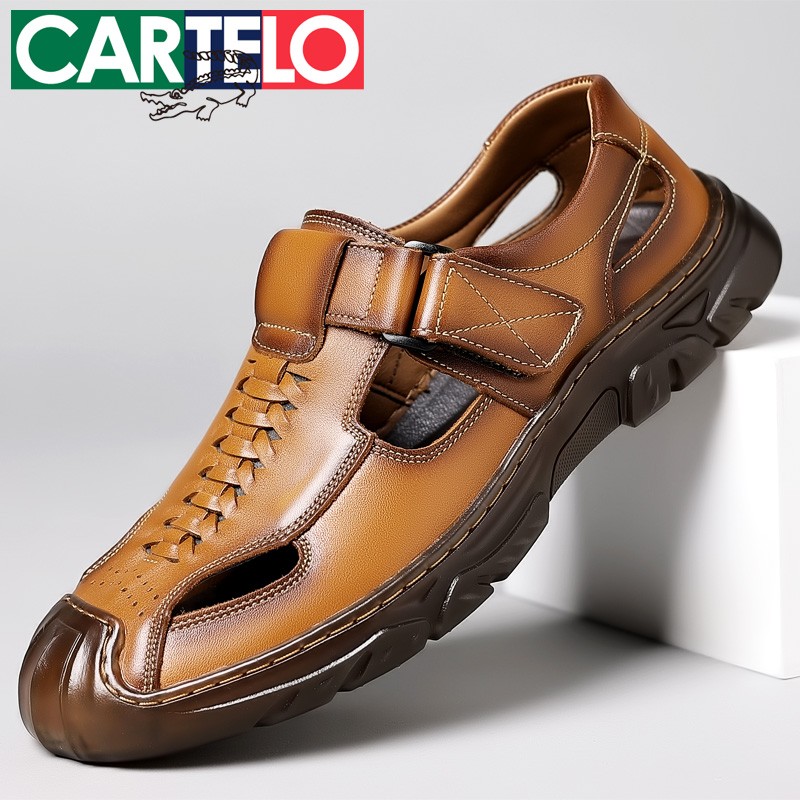 CARTELO/卡帝乐鳄鱼夏季凉鞋男真皮镂空透气洞洞鞋牛筋底包头凉鞋主图