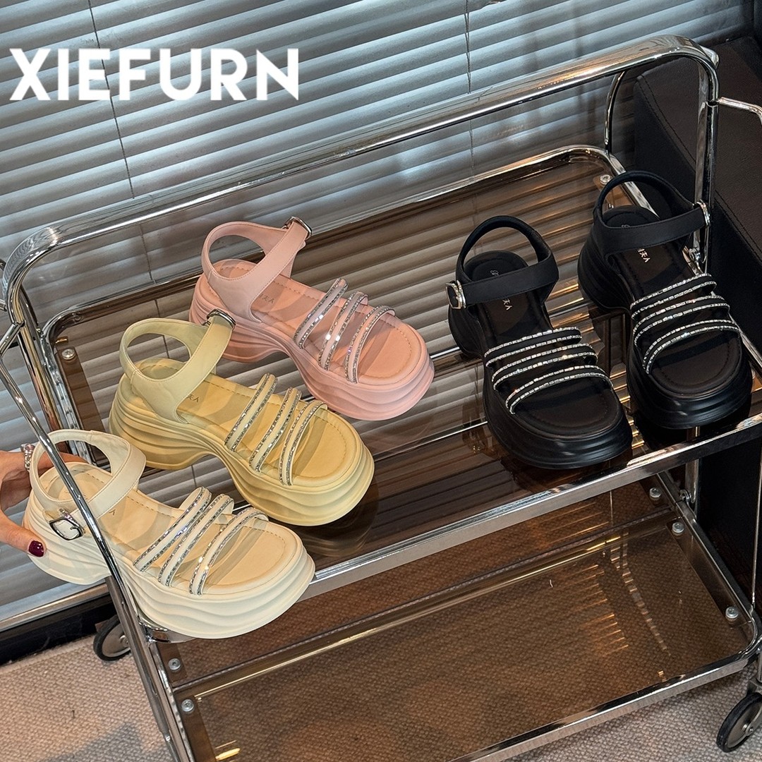 XIEFURN/鞋夫人水钻仙女风罗马鞋2025夏季复古一字带厚底增高凉鞋主图